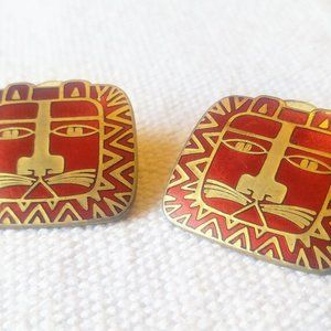 Retro Red and Gold Cat Earrings!